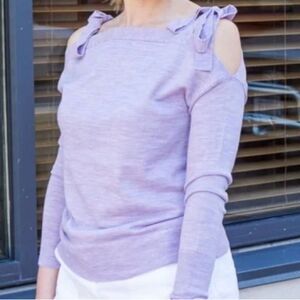 J Crew Lilac Merino Wool Sweater Cold Shoulder Tie, Size S